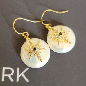 Genuine Pearl Earrings with Goldtone and Stones